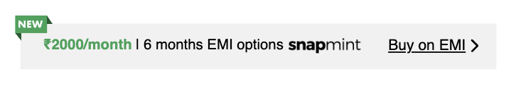 An EMI strip on the product page reading ₹2000 per month for 6 months EMI options via Snapmint, with a Buy on EMI link.